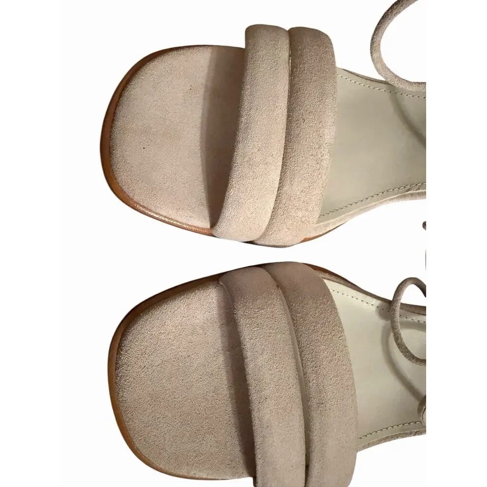 NEW Alohas Dakota Beige Sandals •41/ 10• Suede Block Heel Wrap Strappy $185